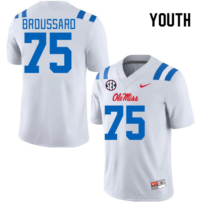 Youth #75 Kavion Broussard Ole Miss Rebels 2024 New Uniforms College Football Jerseys Stitched-White